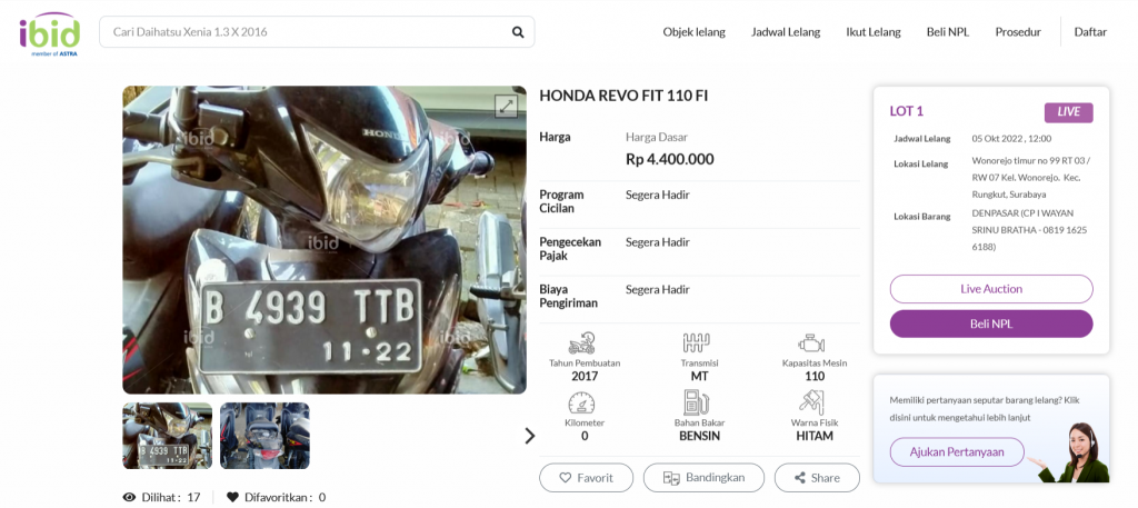 lelang motor